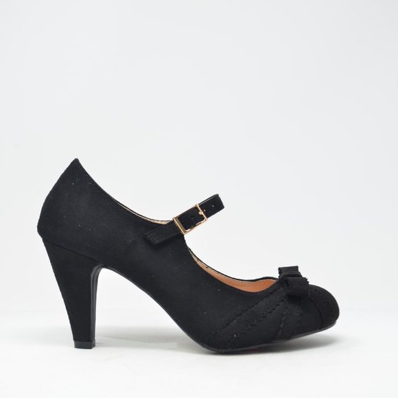 Chase + Chloe Shoes - 🛍 Women's kimmy Black Faux Suede Bow Retro Heel